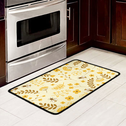 Flower Bee Pattern Print Kitchen Mat