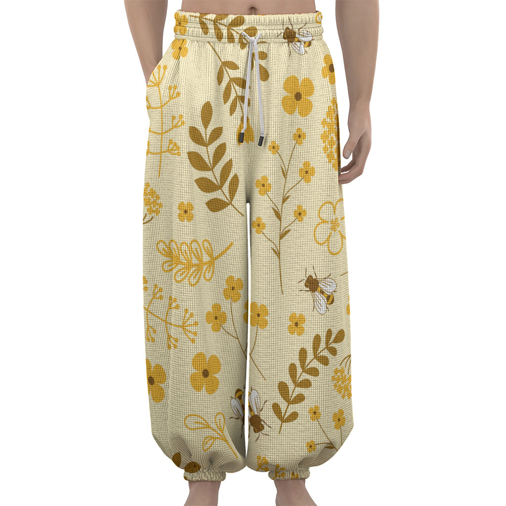 Flower Bee Pattern Print Lantern Pants