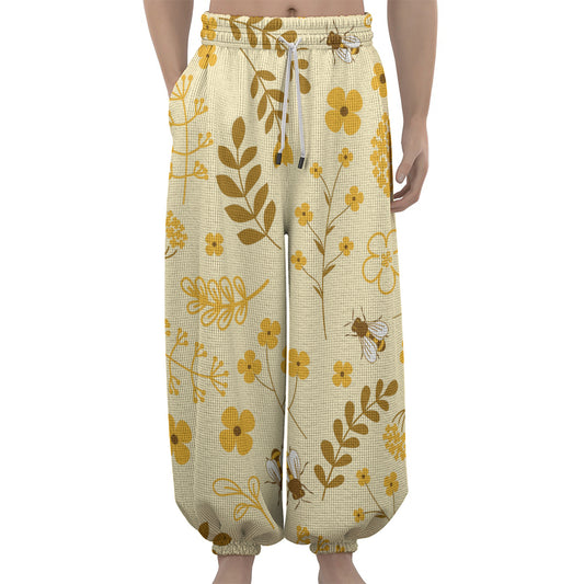 Flower Bee Pattern Print Lantern Pants