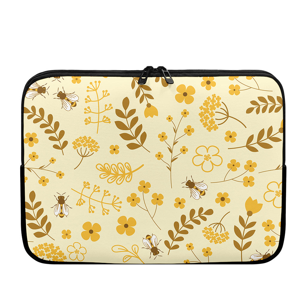 Flower Bee Pattern Print Laptop Sleeve