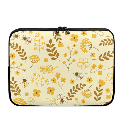 Flower Bee Pattern Print Laptop Sleeve