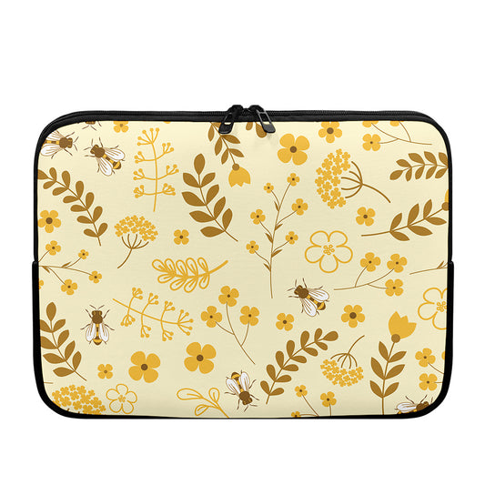 Flower Bee Pattern Print Laptop Sleeve