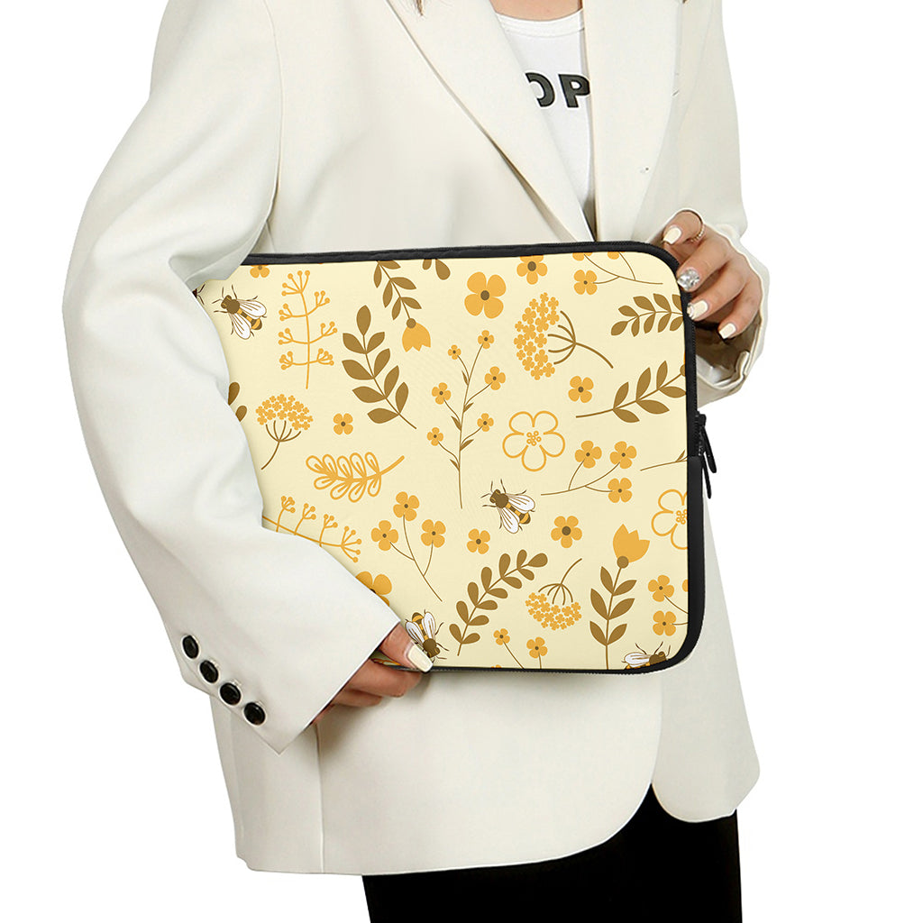 Flower Bee Pattern Print Laptop Sleeve
