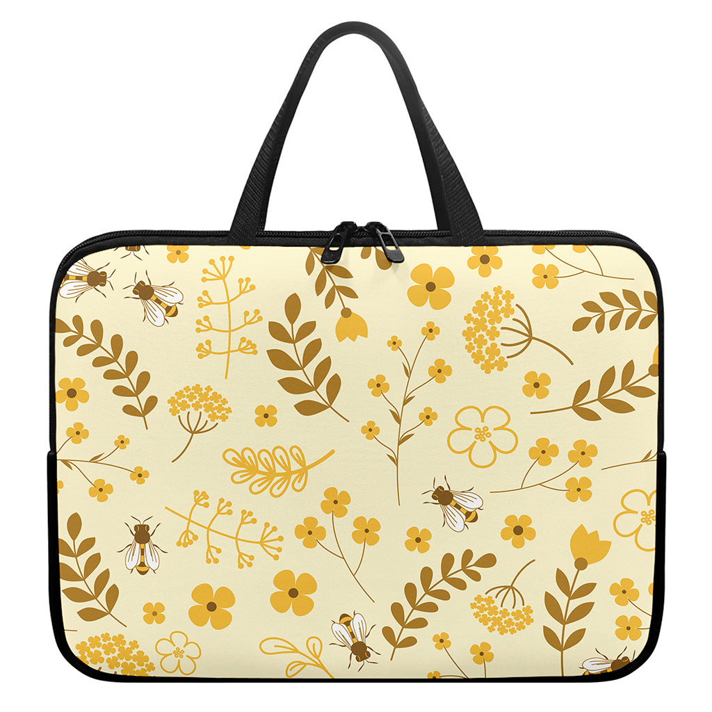 Flower Bee Pattern Print Laptop Sleeve With Handle