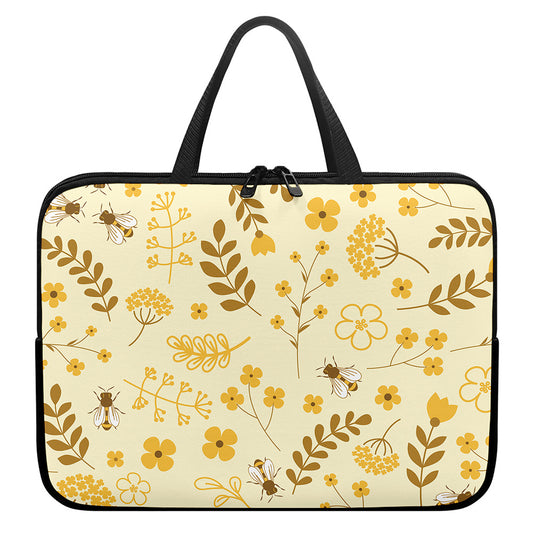 Flower Bee Pattern Print Laptop Sleeve With Handle