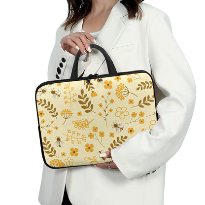 Flower Bee Pattern Print Laptop Sleeve With Handle