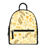 Flower Bee Pattern Print Leather Backpack