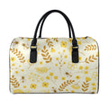 Flower Bee Pattern Print Leather Duffel Bag