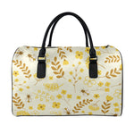 Flower Bee Pattern Print Leather Duffle Bag