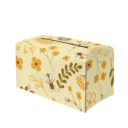 Flower Bee Pattern Print Leather Tissue Box Cover