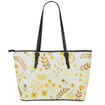 Flower Bee Pattern Print Leather Tote Bag