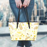 Flower Bee Pattern Print Leather Tote Bag