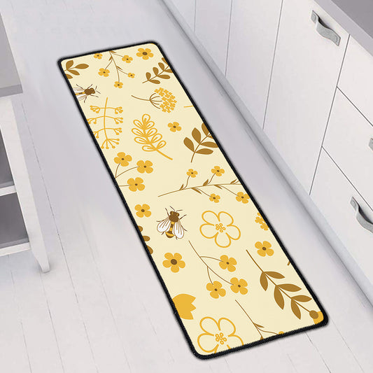Flower Bee Pattern Print Long Kitchen Mat