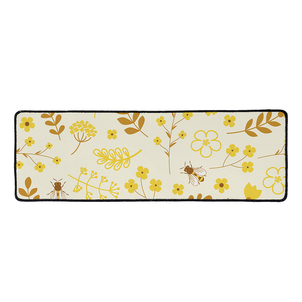 Flower Bee Pattern Print Long Kitchen Mat