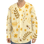 Flower Bee Pattern Print Long Sleeve Baseball Jersey
