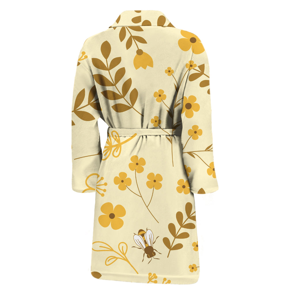 Flower Bee Pattern Print Men's Bathrobe