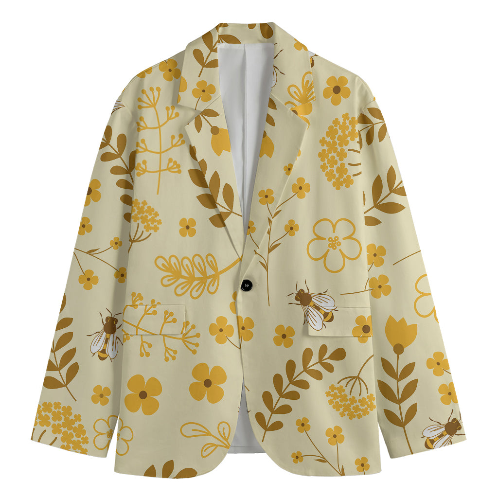 Flower Bee Pattern Print Men's Blazer