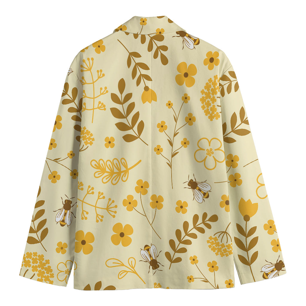 Flower Bee Pattern Print Men's Blazer