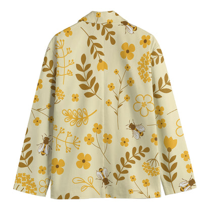 Flower Bee Pattern Print Men's Blazer