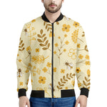 Flower Bee Pattern Print Men's Bomber Jacket
