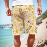 Flower Bee Pattern Print Men's Cargo Shorts