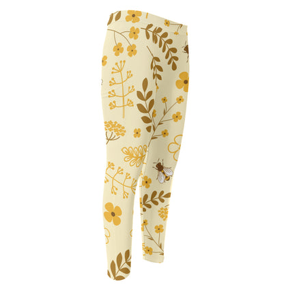 Flower Bee Pattern Print Men's Compression Pants