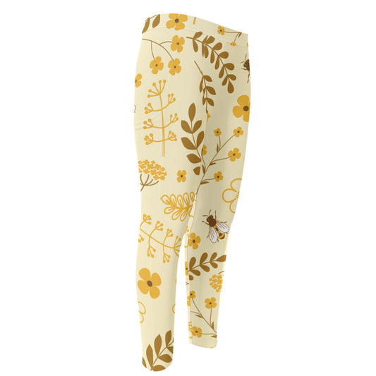 Flower Bee Pattern Print Men's Compression Pants