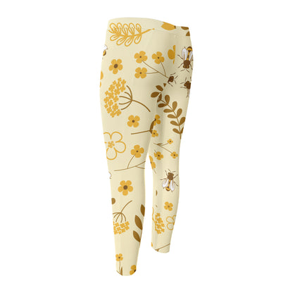 Flower Bee Pattern Print Men's Compression Pants