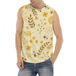 Flower Bee Pattern Print Men's Fitness Tank Top