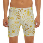 Flower Bee Pattern Print Men's Long Boxer Briefs