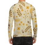 Flower Bee Pattern Print Men's Long Sleeve Rash Guard