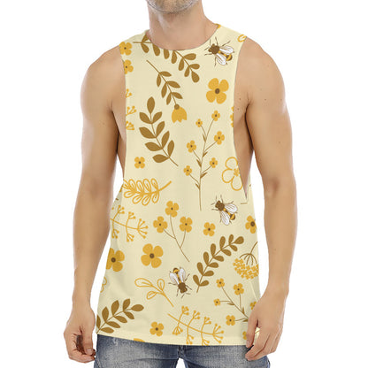 Flower Bee Pattern Print Men's Muscle Tank Top