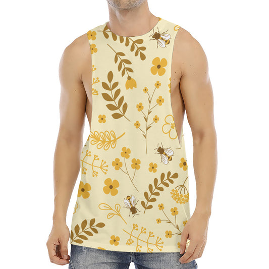 Flower Bee Pattern Print Men's Muscle Tank Top