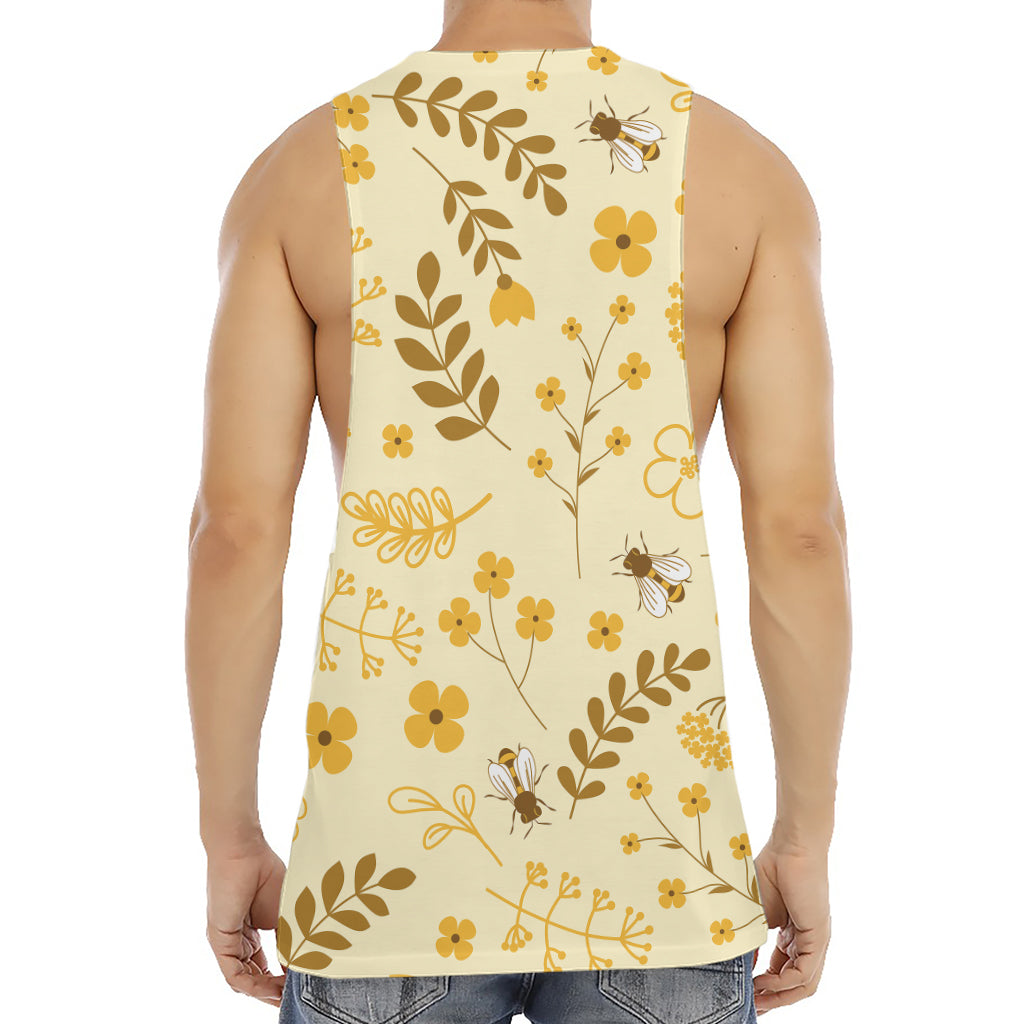 Flower Bee Pattern Print Men's Muscle Tank Top