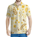 Flower Bee Pattern Print Men's Polo Shirt