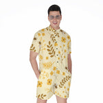 Flower Bee Pattern Print Men's Rompers