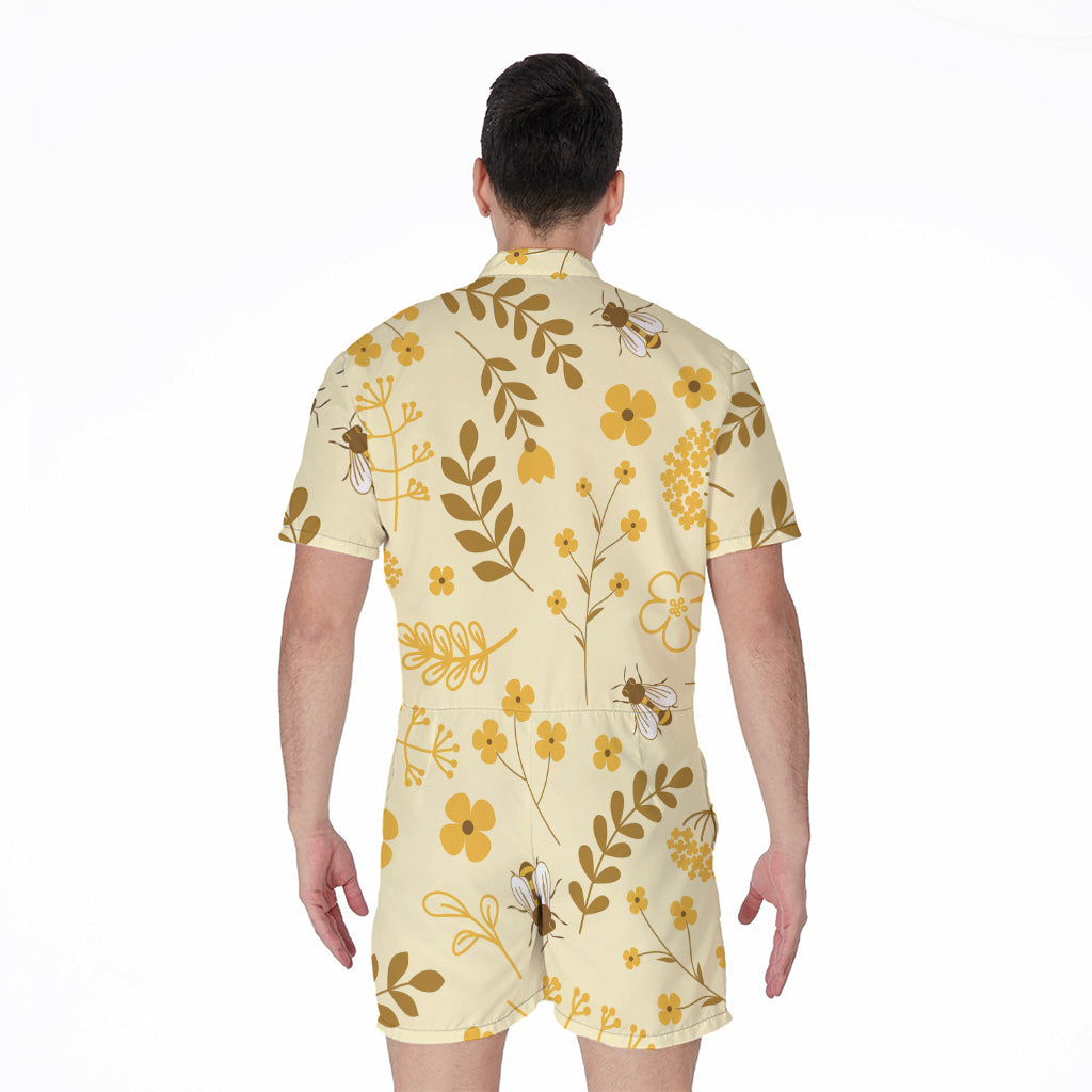 Flower Bee Pattern Print Men's Rompers