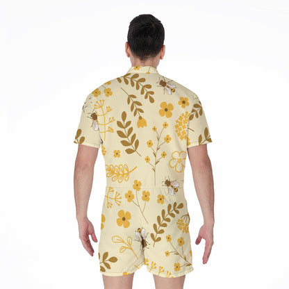 Flower Bee Pattern Print Men's Rompers