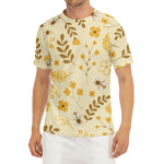 Flower Bee Pattern Print Men's Short Sleeve Rash Guard