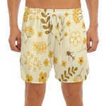 Flower Bee Pattern Print Men's Split Running Shorts