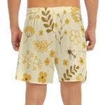 Flower Bee Pattern Print Men's Split Running Shorts