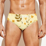 Flower Bee Pattern Print Men's Swim Briefs
