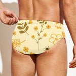 Flower Bee Pattern Print Men's Swim Briefs
