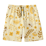 Flower Bee Pattern Print Men's Swim Trunks