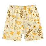Flower Bee Pattern Print Men's Swim Trunks