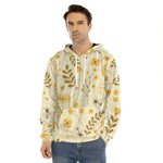 Flower Bee Pattern Print Men's Velvet Pullover Hoodie