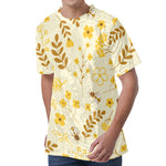 Flower Bee Pattern Print Men's Velvet T-Shirt