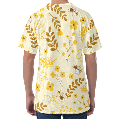 Flower Bee Pattern Print Men's Velvet T-Shirt