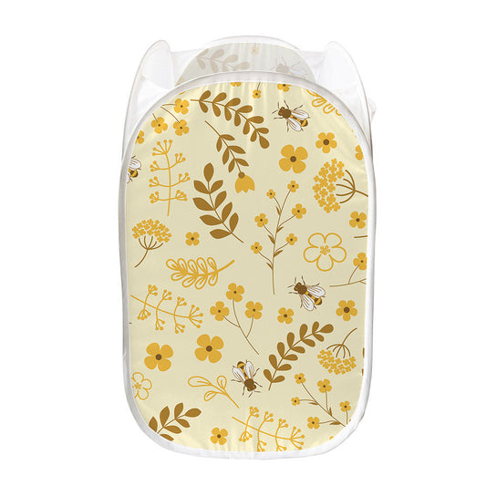 Flower Bee Pattern Print Mesh Laundry Hamper