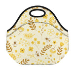 Flower Bee Pattern Print Neoprene Lunch Bag